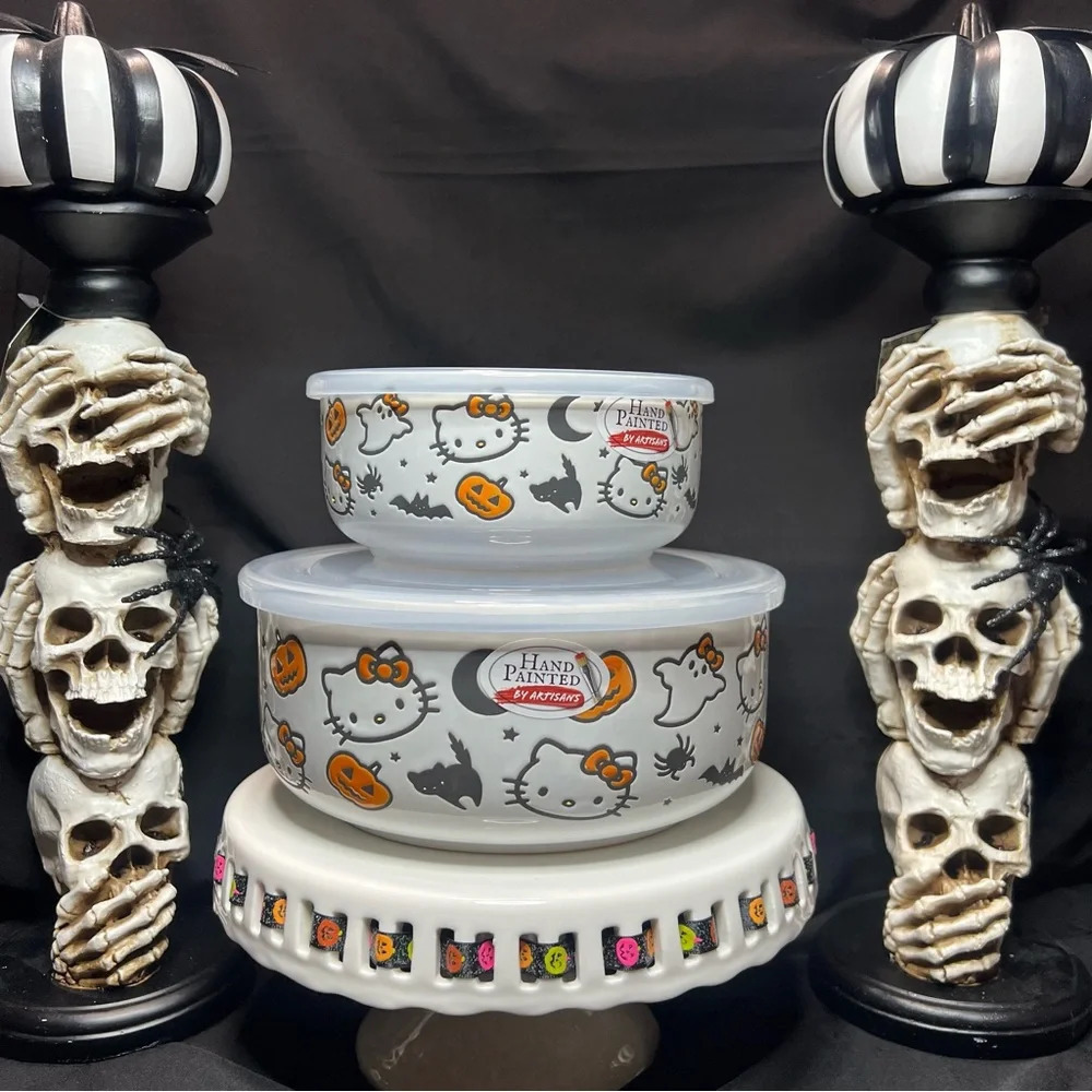 Sanrio Hello Kitty Halloween Black Cat & Pumpkin Ceramic Food Storage Containers